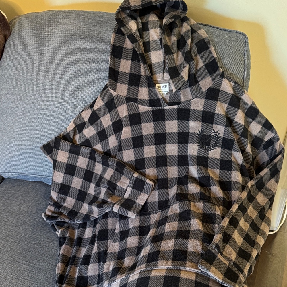 PINK Victoria's Secret Black and Tan Plaid Hoodie